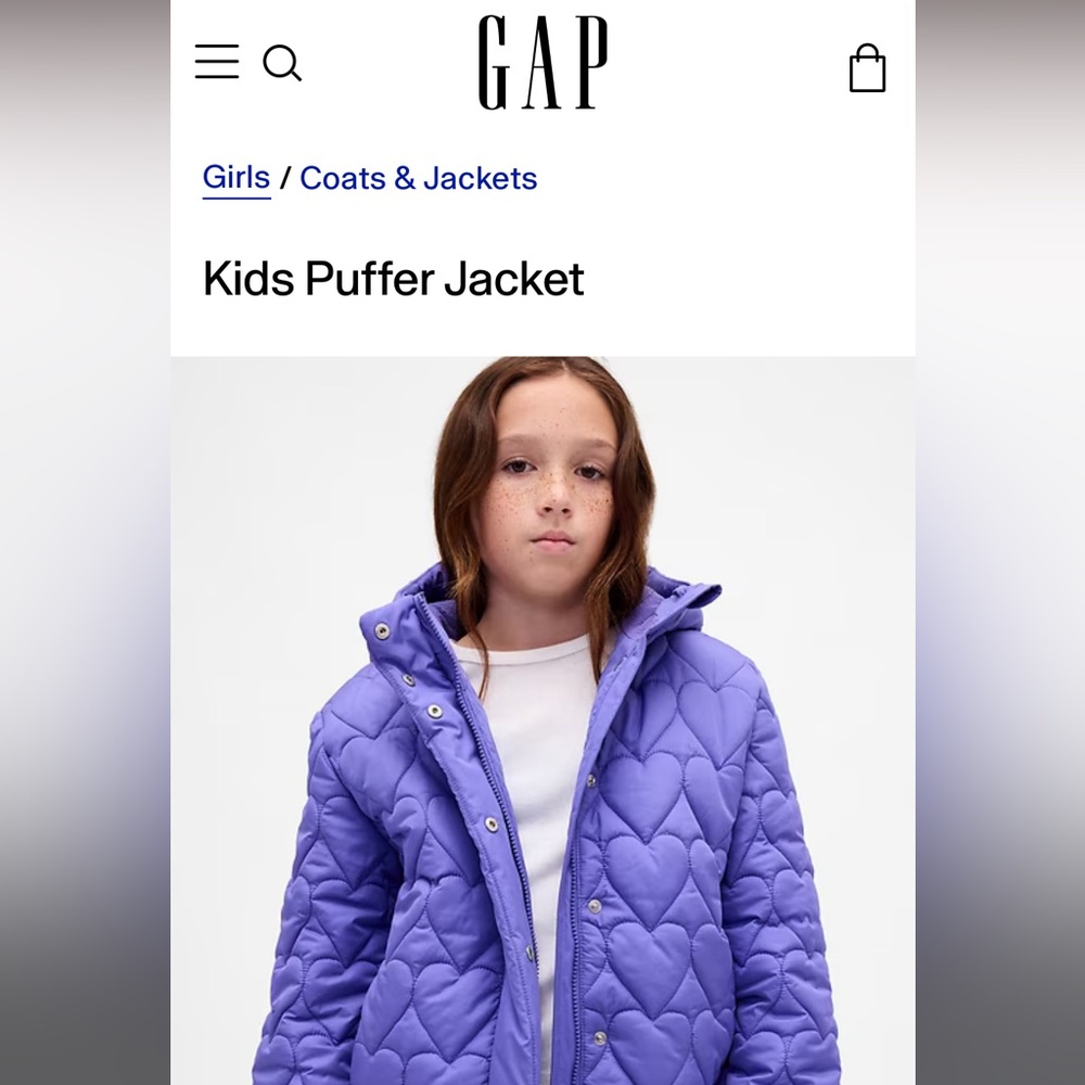 GAP Kids Lavender Heart Puffer Coat